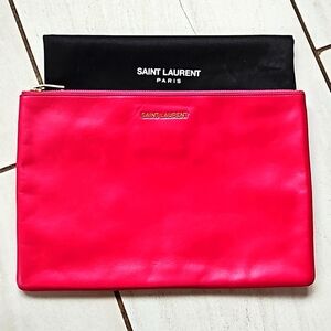Saint Laurent YSL Fuschia Pink Leather Large Envelope Clutch w/Dustbag
